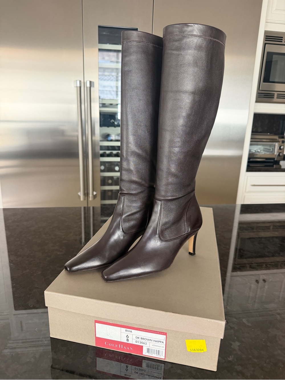 Cole Haan Dark Brown RIVA Knee High Boots 3 Inch Kitten Heel Size 6